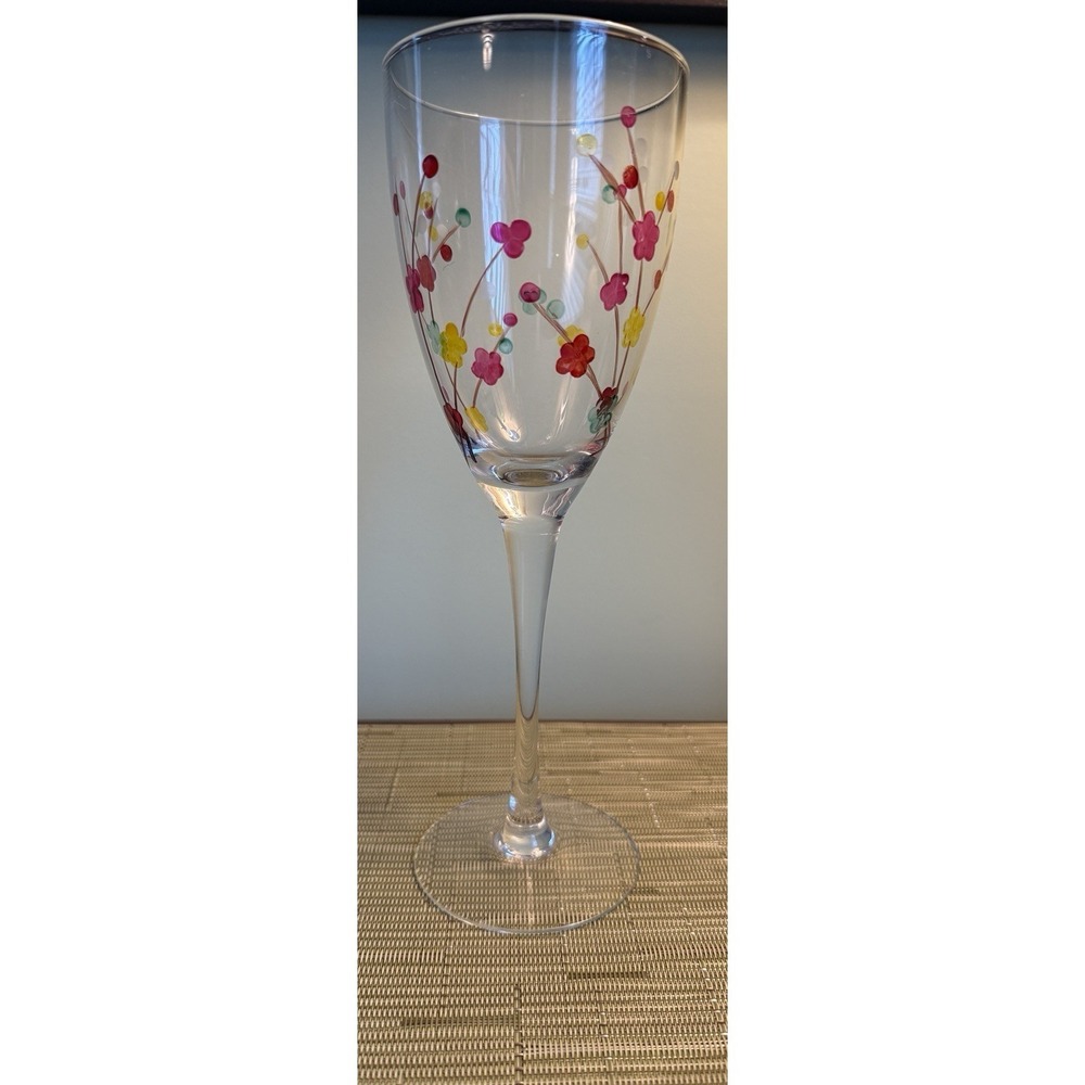 Pier 1 Cherry Blossom Water/Wine Glass Etched Discontinued 9.25"